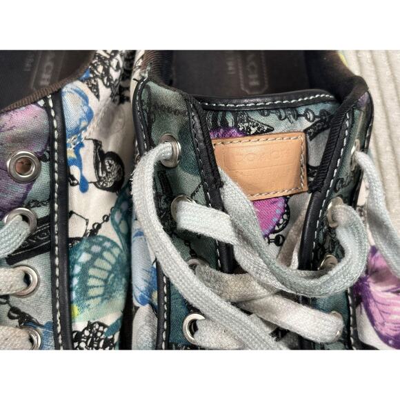 Coach Barrett Shoes Womens Size 8.5 Butterfly Print Leather Canvas Sneakers - Picture 6 of 10